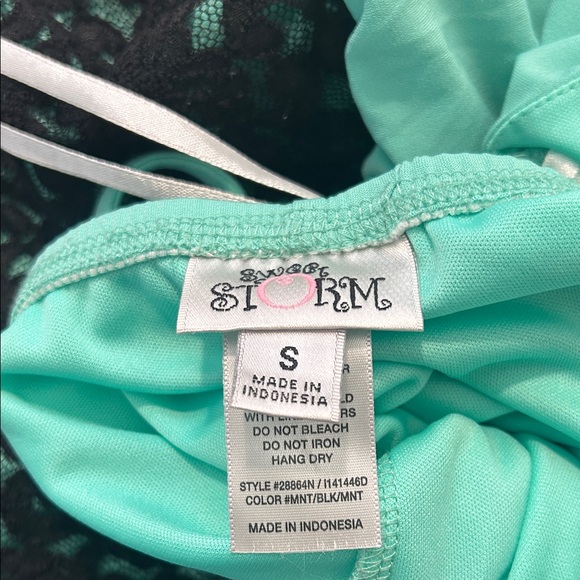 SWEET STORM Teal and Black Lace Pencil Skirt - Picture 3 of 7